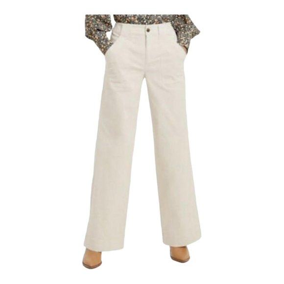 Nili Lotan Denim - Nili Lotan Size 12 White Wide Leg Striped Cotton Jeans